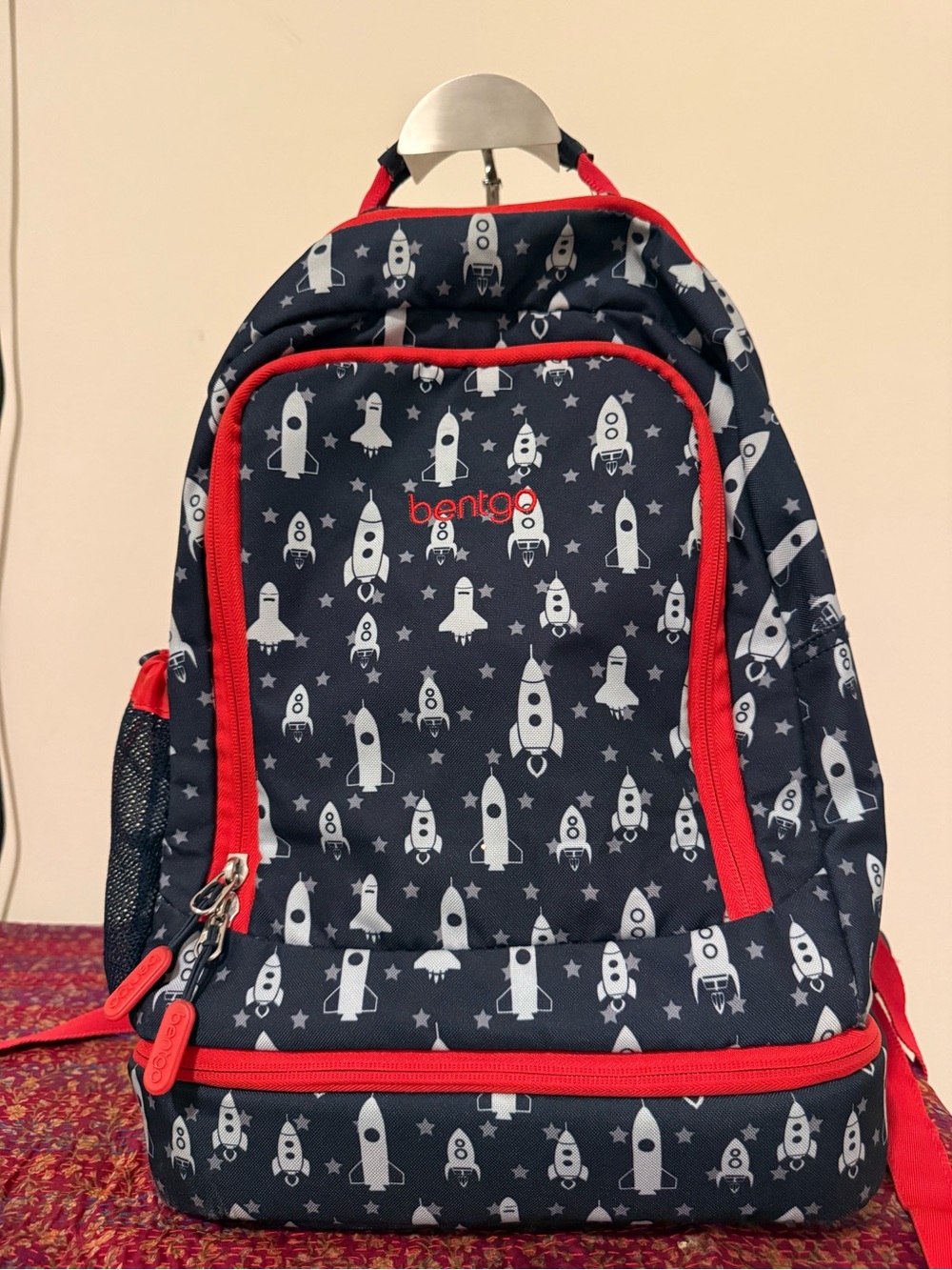 bentgo Kids Rocket Navy Backpack with Red Trim